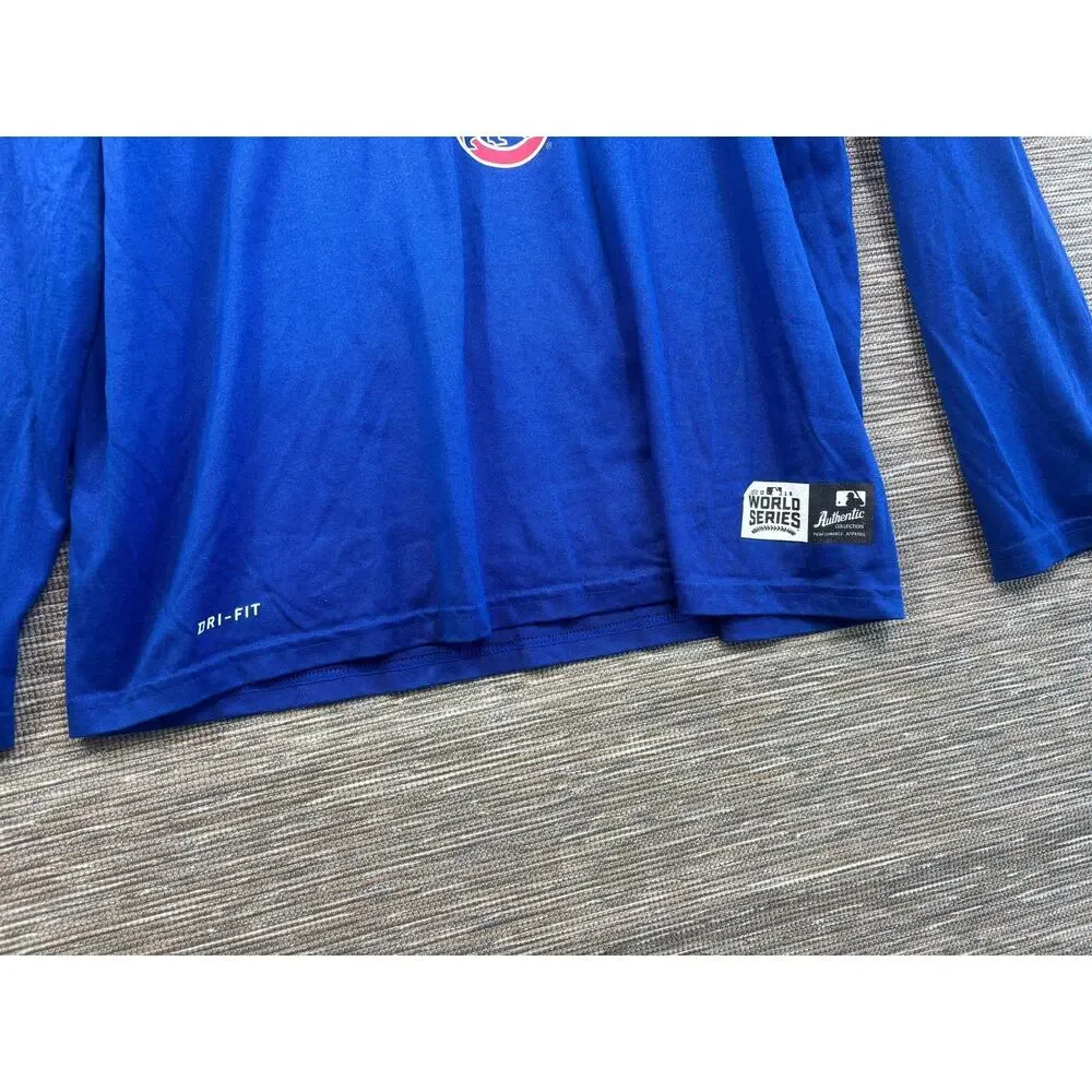 Chicago Cubs Shirt Mens Size XL Blue MLB Baseball Nike Dri Fit 2016 World Series